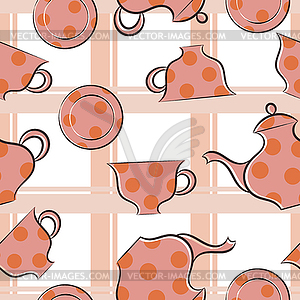Seamless texture with cups and coffee pot - vector clipart