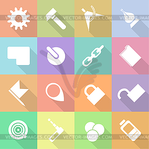 Set flat technology icons with shadow - vector clipart