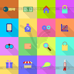 16 flat icons on colored background - vector clipart