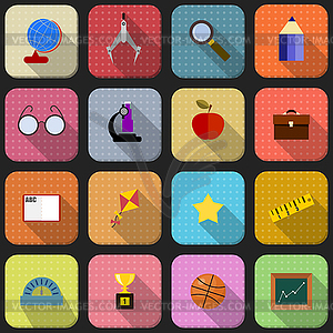 16 flat icons for school - vector clip art