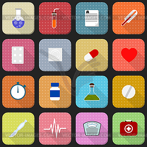16 flat icons of health and medicine - vector clip art