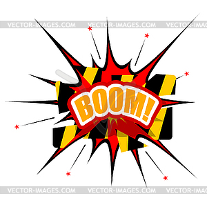 Cartoon BOOM with disrupted barrier - vector image