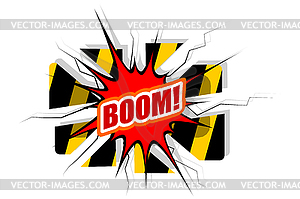 Cartoon explosion with disrupted barrier - vector clipart