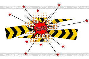 Cartoon explosion with disrupted barrier and stars - vector image