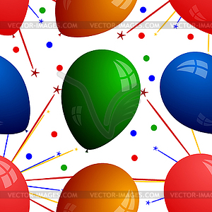 Seamless texture with balloons and fireworks - royalty-free vector clipart