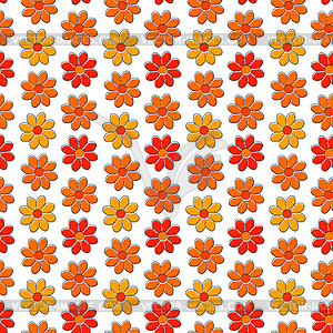 Seamless pattern with yellow and red camomiles - vector clipart
