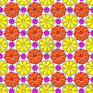 Seamless texture with yellow and red camomiles - vector image