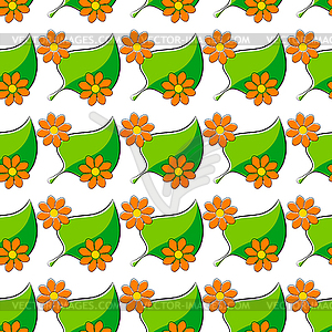 Seamless pattern with chamomiles and green leaf - royalty-free vector image