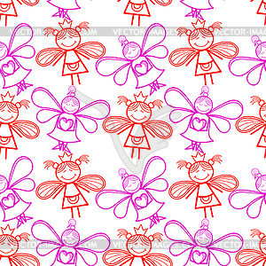 Seamless pattern with little fairies - vector clipart