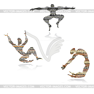Силуэт танцующих мужчин в этническом стиле - векторное графическое изображение