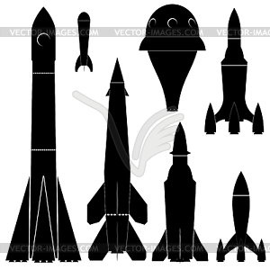 Set of black silhouettes of rockets - vector clipart