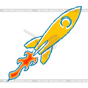 Sketch Launch rockets with flame - vector clipart