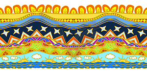 Seamless pattern with sea, sun, stars and trees. - vector clip art