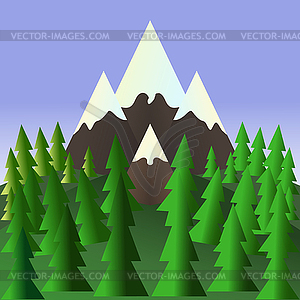 Landscape with pine trees and mountains. Stock - vector image