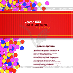 Abstract colored background with confetti, red - vector clip art