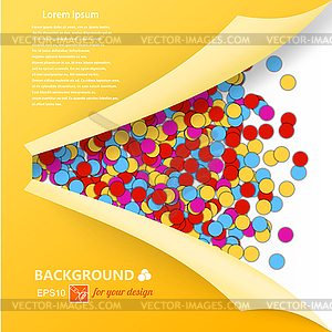 Colored yellow background with confetti and place - vector image