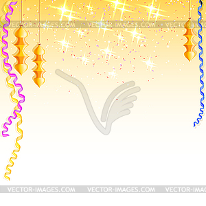 Festive background with Christmas toys, streamers - vector clip art