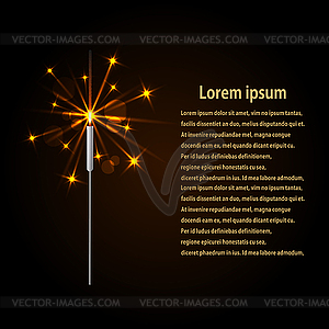 One sparkler on black background.  - vector clip art