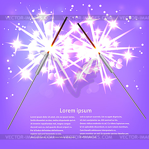Couple with sparklers on purple background. - vector clip art