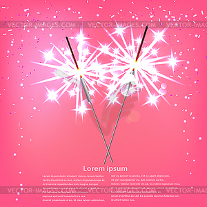 Couple with sparklers on pink background.  - royalty-free vector clipart