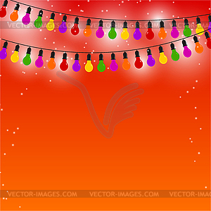 Garland of colored lights on red festive background - vector clipart