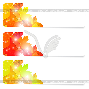 Set of three flyers autumn theme with foliage. - vector image