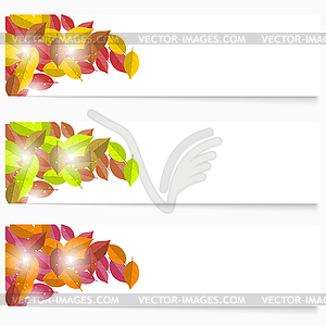 Set of three autumn flyers. Green and yellow - vector clip art