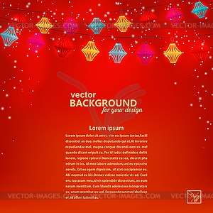 Festive red background with garland of paper - vector image