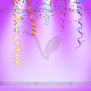 Purple background with shiny streamers and confetti - vector clipart