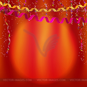 Background with red scenes, streamers and - vector clipart