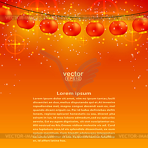 Festive orange background with garland of Chinese - vector clip art