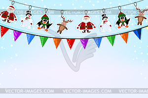 Рождественские синий фон с гирляндой бумаги - стоковое векторное изображение