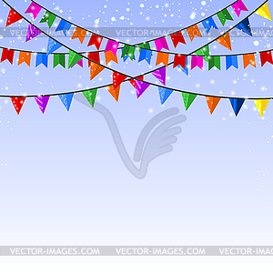 Winter blue background with garland of paper - vector clipart
