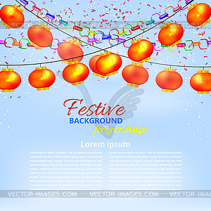 Winter blue background with garland of orange - vector image