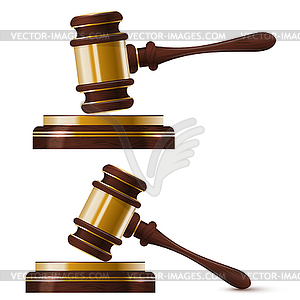 Set of two wooden gold hammer of judge. . ill - vector clipart