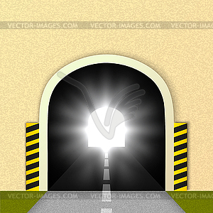 Road tunnel, glare of headlights.  - color vector clipart