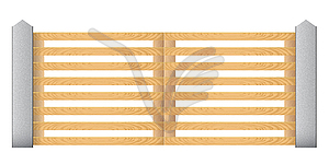 Wooden fence with concrete columns. Gates - royalty-free vector clipart