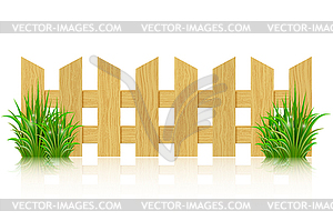 Wooden fence and green grass. Vec - vector image