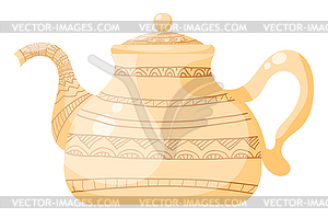 Чайник бежевый винтажном стиле Tribal. - векторное изображение