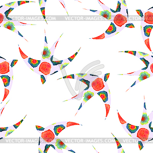 Seamless background with swallows and watercolor - vector image