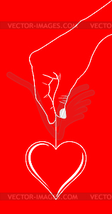 Heart in hand on red - vector clipart