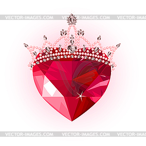 Crystal heart with crown - royalty-free vector image