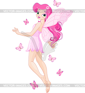 Cute pink fairy - vector clipart