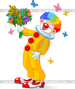 Cute Clown with flowers - vector clip art