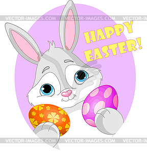 Bunny with Easter Egg and Sign - vector image