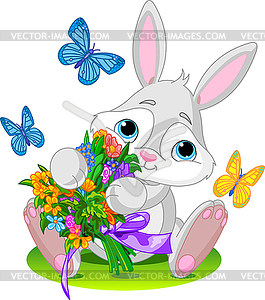 Bunny with bouquet - vector clip art