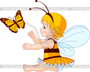 Cute baby fairy and butterfly - vector image