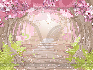Magic spring forest - vector image