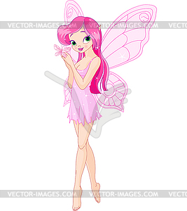 Cute pink fairy with butterfly - vector image