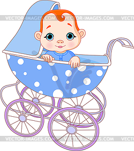 Baby boy in carriage - vector clip art